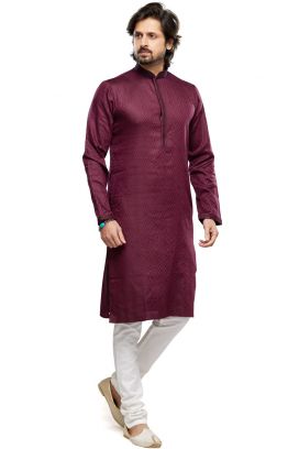 Printed Maroon Art Silk Kurta Pajama (KFM-7484)