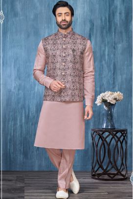 Printed Onion Art Banarasi Silk Nehru Jacket (KFM-7415)