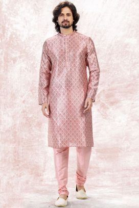 Printed Pink Jaquard Kurta Pajama (KFM-6712)