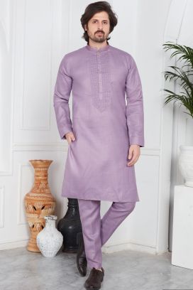 Purple Linen Cotton Kurta Pajama (KFM-7577)