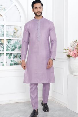 Purple Linen Cotton Kurta Pajama (KFM-7591)
