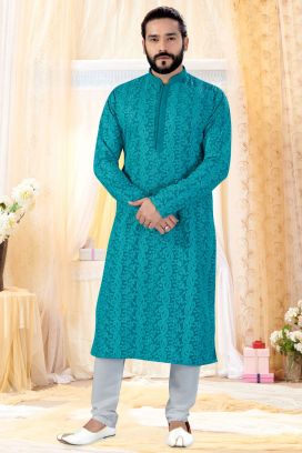 Rama Georgette Lucknowi Kurta Pajama (KFM-4243)