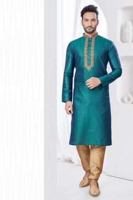 Rama Green Jaquard Kurta Pajama (KFM-7803)