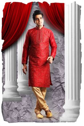 Reddish Maroon Art Dupion Mens Kurta (KFM-1353)