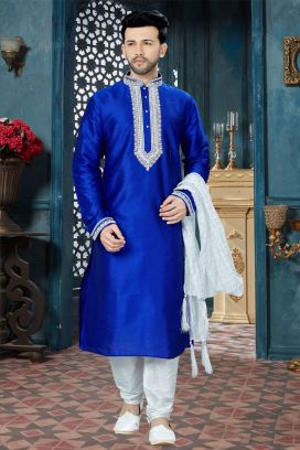 Royal Blue Art Dupion Regular Kurta Pajama (KFM-3812)