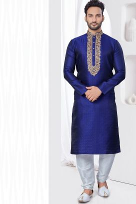 Royal Blue Jaquard Kurta Pajama (KFM-7814)