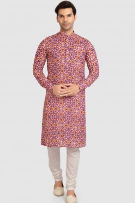 Rust Cotton Printed Kurta Pajama (KFM-5722)