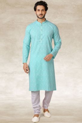 Sea Green Cotton Kurta Pajama (KFM-5652)