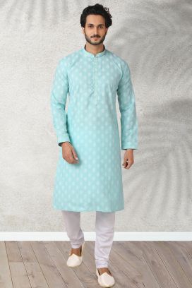 Sea Green Cotton Kurta Pajama (KFM-5747)
