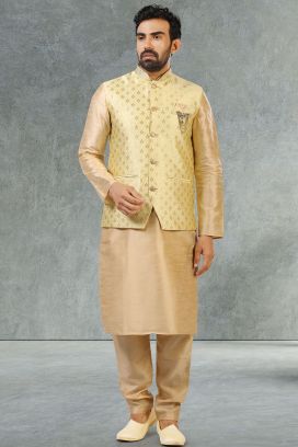 Sea Green Jaquard Mens Nehru Jacket (KFM-5221)