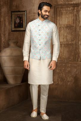 Sky Blue Art Silk Nehru Jacket (KFM-6316)