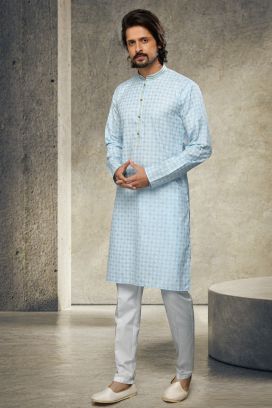 Sky Blue Cotton Kurta Pajama (KFM-6151)