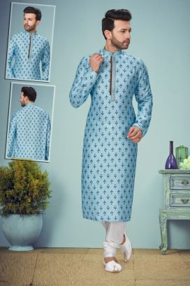 Sky Blue Digital Rayon Casual Kurta Pajama (KFM-5087)