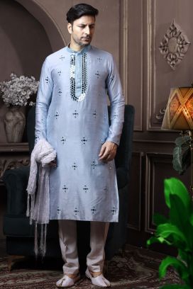 Sky Blue Silk Kurta Pajama (KFM-6044)