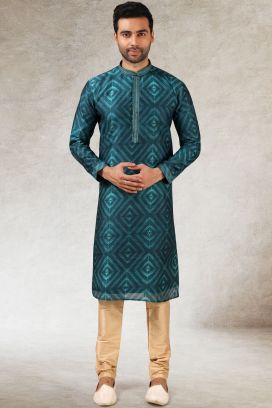 Teal Green Art Silk Kurta for Men (KFM-5840)