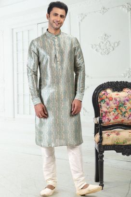 Teal Green Banarasi Silk Kurta Pajama (KFM-6708)
