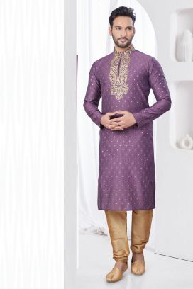 Wine Jaquard Mens Kurta Pajama (KFM-7804)