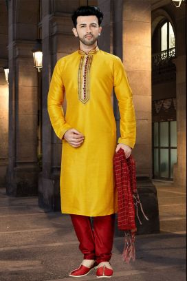 Yellow Art Dupion Casual Kurta Pajama (KFM-3788)