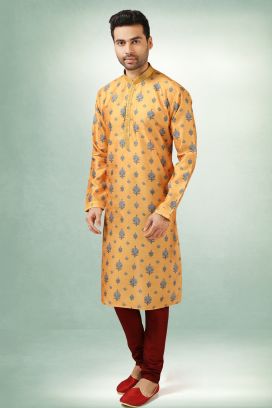 Yellow Art Silk Casual Mens Kurta (KFM-5860)