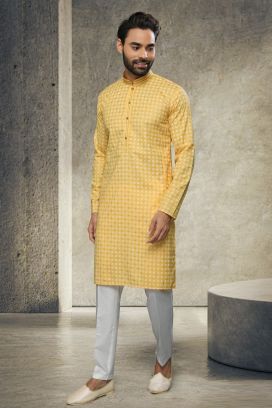 Yellow Cotton Casual Kurta Pajama (KFM-6152)