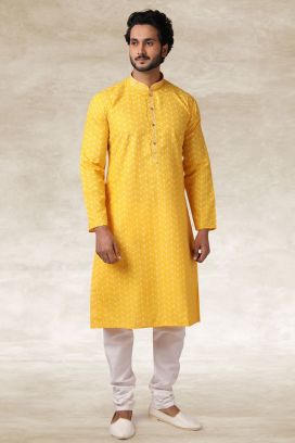 Yellow Cotton Kurta for Mens (KFM-5670)