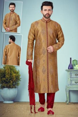 Yellow Dupion Silk Kurta Pajama (KFM-4786)