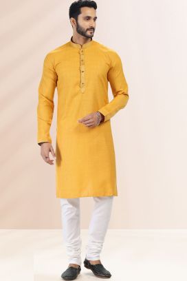Yellow Linen Cotton Kurta Pajama (KFM-6741)