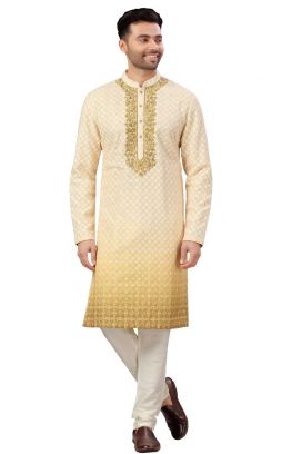 Yellow Shading Cotton Silk Kurta Pajama (KFM-5986)