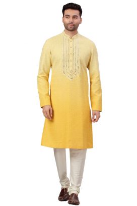 Yellow Shading Lucknowi Kurta Pajama (KFM-5990)