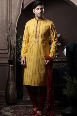 Yellow Silk Casual Kurta Pajama (KFM-6084)