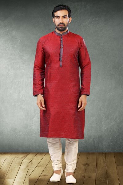 2 Toned Maroon,Blue Jaquard Kurta Pajama (KFM-5173)