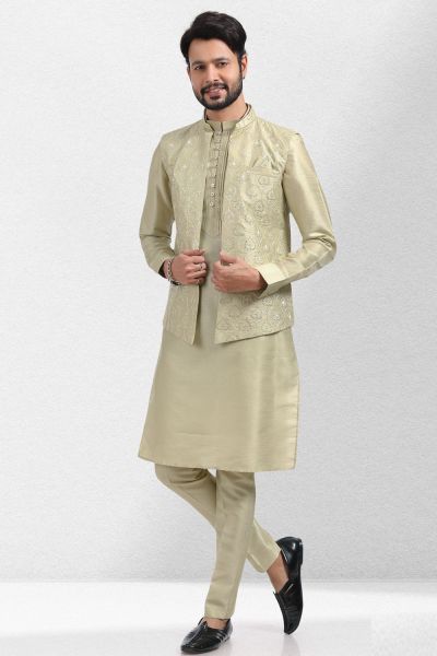 Art Silk Pista Green Nehru Jacket (KFM-6575)