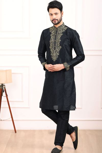 Black Art Banarasi Silk Kurta Pajama (KFM-7024)