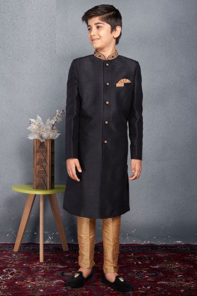 Black Art Silk Sherwani for Kids (KFK-725)