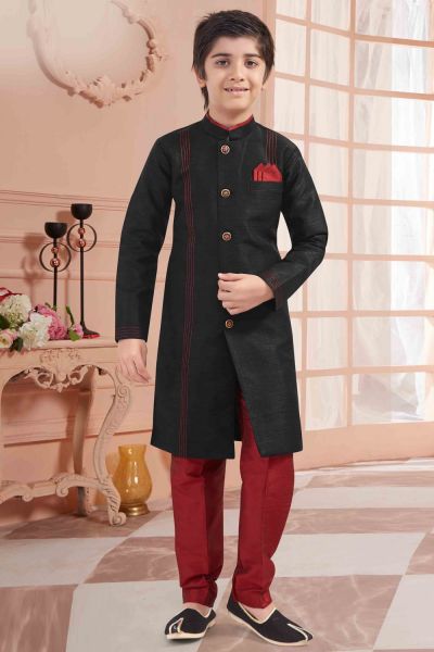 Black Banglori Silk Boys Kurta Pyjama (KFK-672)