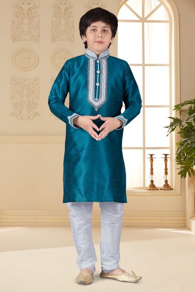 Blue Art Silk Kids Kurta Pajama (KFK-657)
