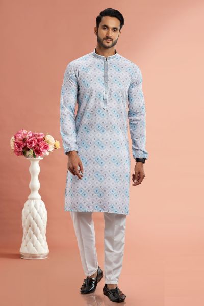 Blue Cotton Casual Kurtas for Men (KFM-7547)