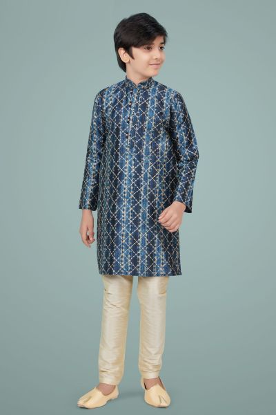 Blue Giccha Silk Boys Kurta Pajama (KFK-683)