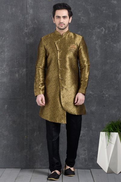 Brown Jaquard Silk Brocade Indo Western Kurta (KFM-5019)