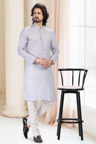 Cotton Digital Print Grey Kurta Pajama (KFM-6662)
