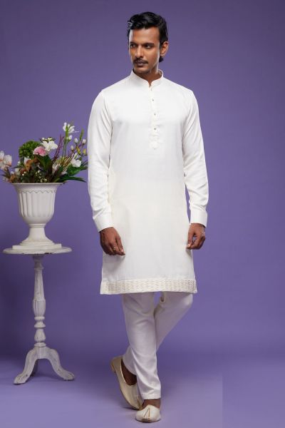 Cream Art Banarasi Silk Casual Kurta Pajama (KFM-7066)