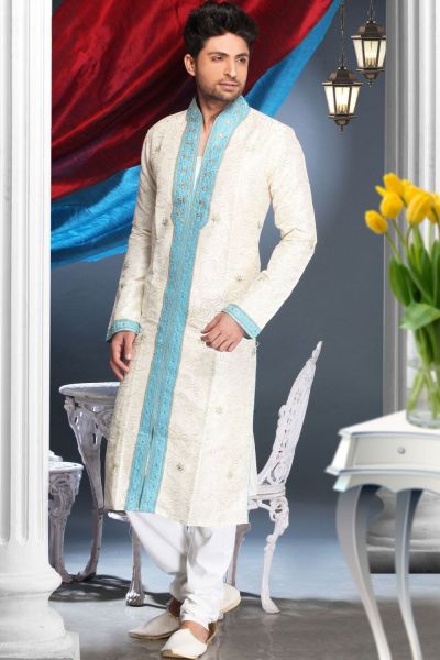 Cream Art Silk Men's Kurta Pajama (KFM-1601)