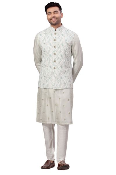 Cream Silk Mens Nehru Jacket (KFM-5979)