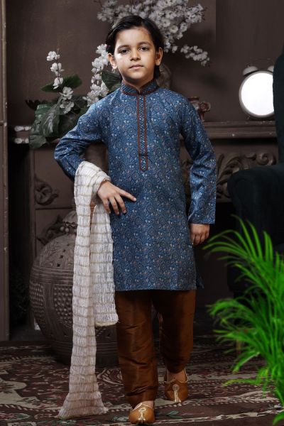 Dark Blue Cotton Boys Kurta Pajama (KFK-741)