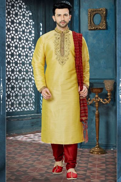 Dark Gold Banglori Silk Designer Kurta Pajama (KFM-3828)
