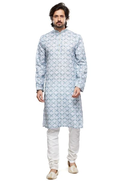 Digital Printed Blue Cotton Kurta Pajama (KFM-7477)