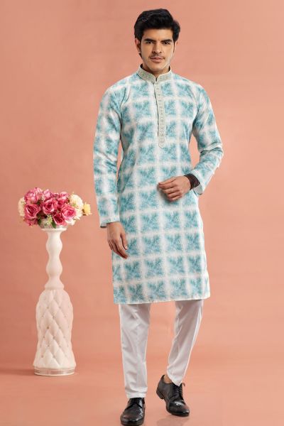 Digital Printed Green Cotton Kurta Pajama (KFM-7543)