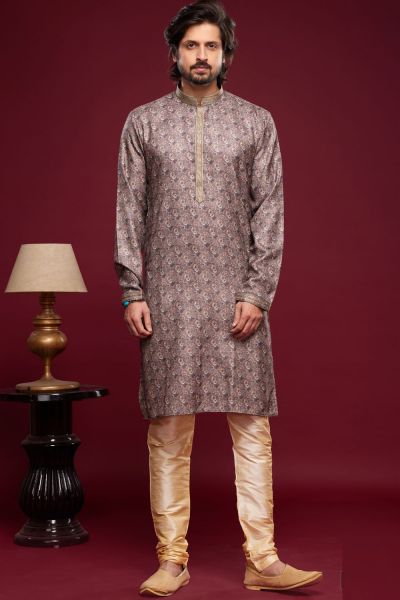 Digital Printed Purple Grey Art Silk Kurta Pajama (KFM-7050)