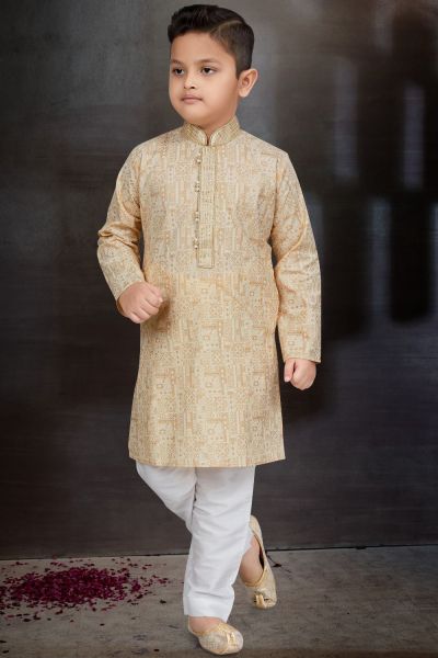 Gold Cotton Printed Boys Kurta Pajama (KFK-780)