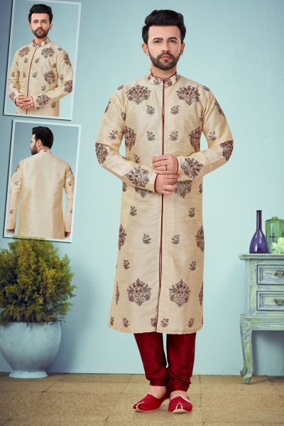 Gold Dupion Silk Kurta Pajama (KFM-4840)